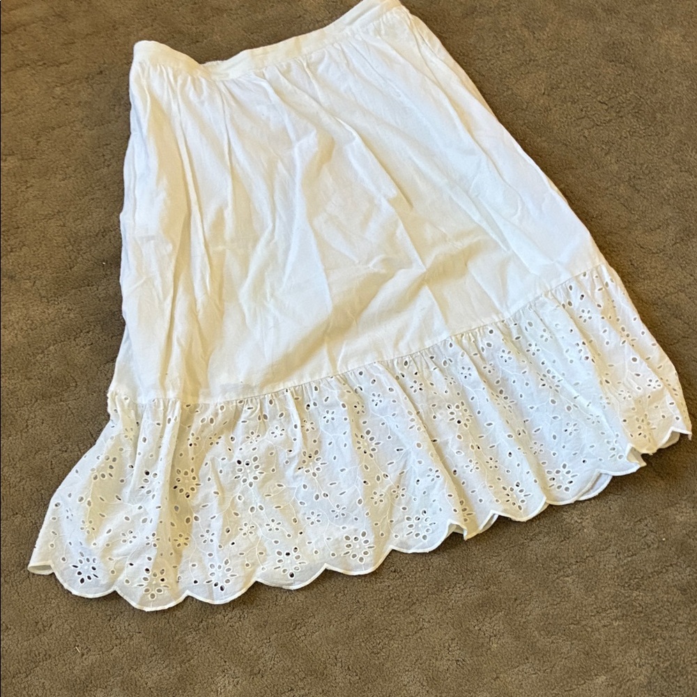 J. Crew White Eyelet Ruffle Midi Skirt